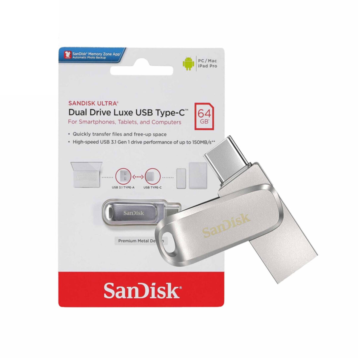 فلش مموری سن دیسک مدل Ultra Dual Drive Luxe با ظرفیت 64 گیگابایت - تصویر 2